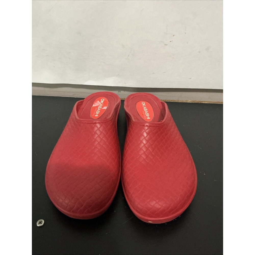 Okabashi Reflexology Garden Mules Clogs Red Weave Pattern Size S